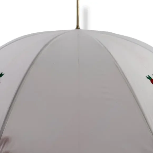 Vtg Saks Fifth Avenue Parasol Umbrella Red Rose Embroidered NOS Pinup Glam Photo